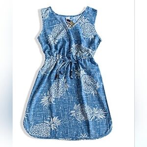 Palmwave Hawaii Pineapple Pattern Mini Dress Cinch Waist New M Beach Resort
